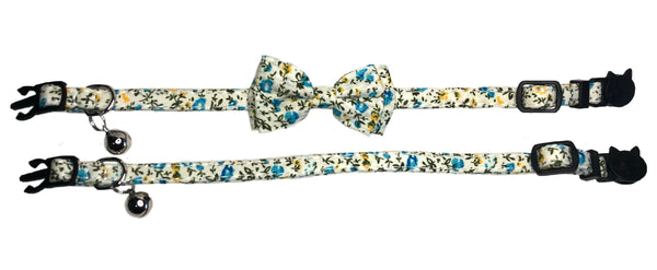 Blue Floral Cat Collar Duo