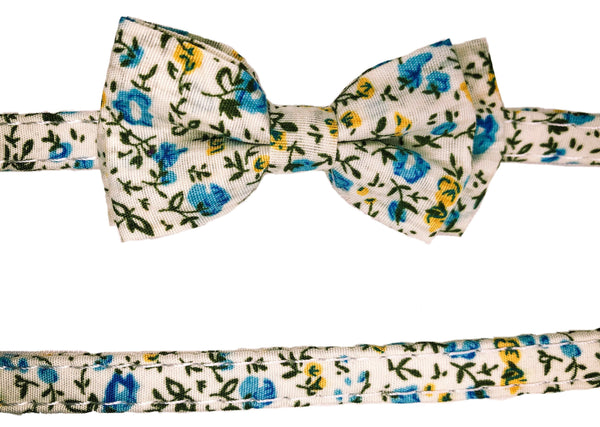 Blue Floral Cat Collar Duo