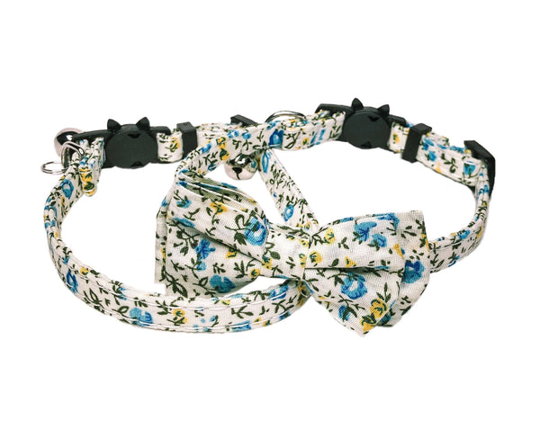 Blue Floral Cat Collar Duo