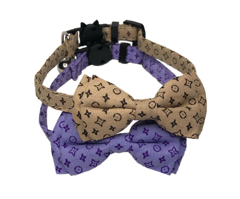 LV Inspired Print Cat Collar Duo with Purple