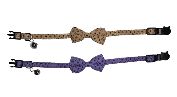 LV Inspired Print Cat Collar Duo with Purple