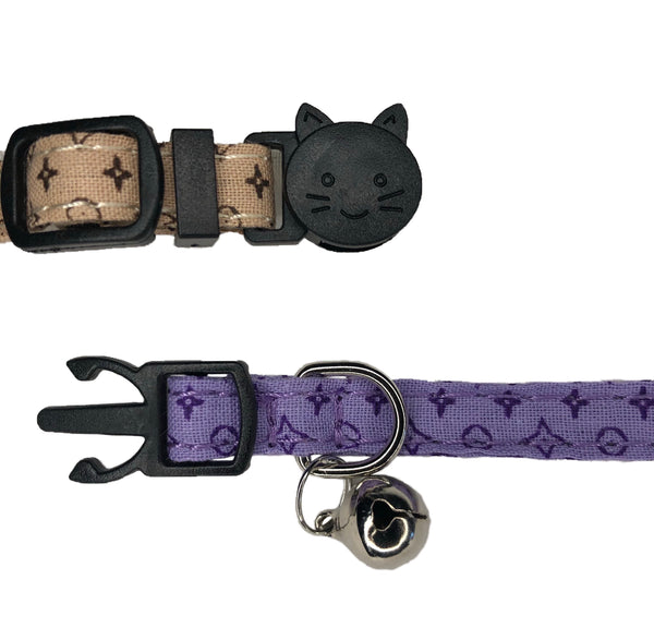 LV Inspired Print Cat Collar Duo with Purple